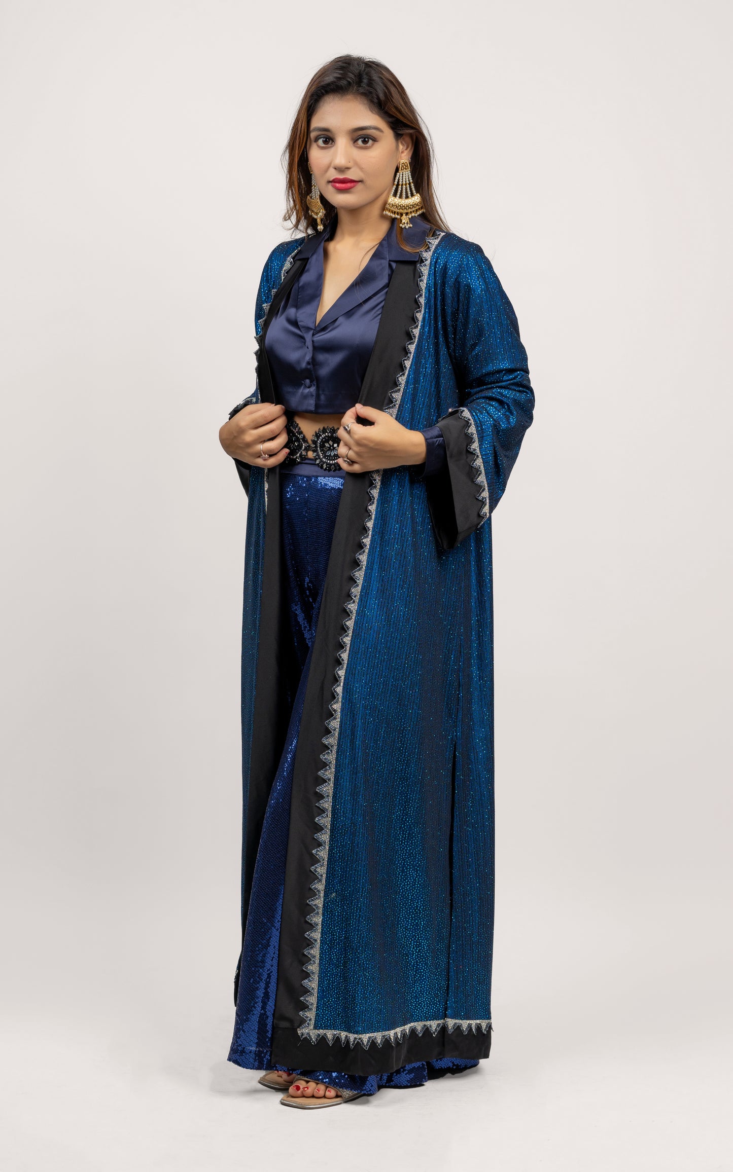 Alish Navy Blue Sharara Set with Beautiful Glitter Cape DC2305