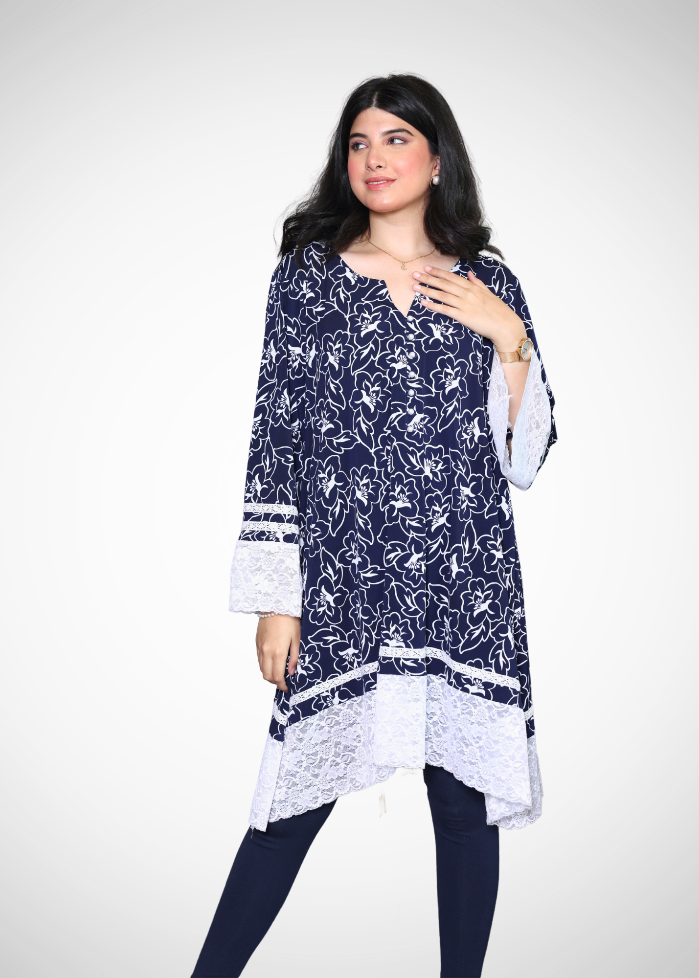 Alish Navy Blue Kurti with Lace Border RMPW