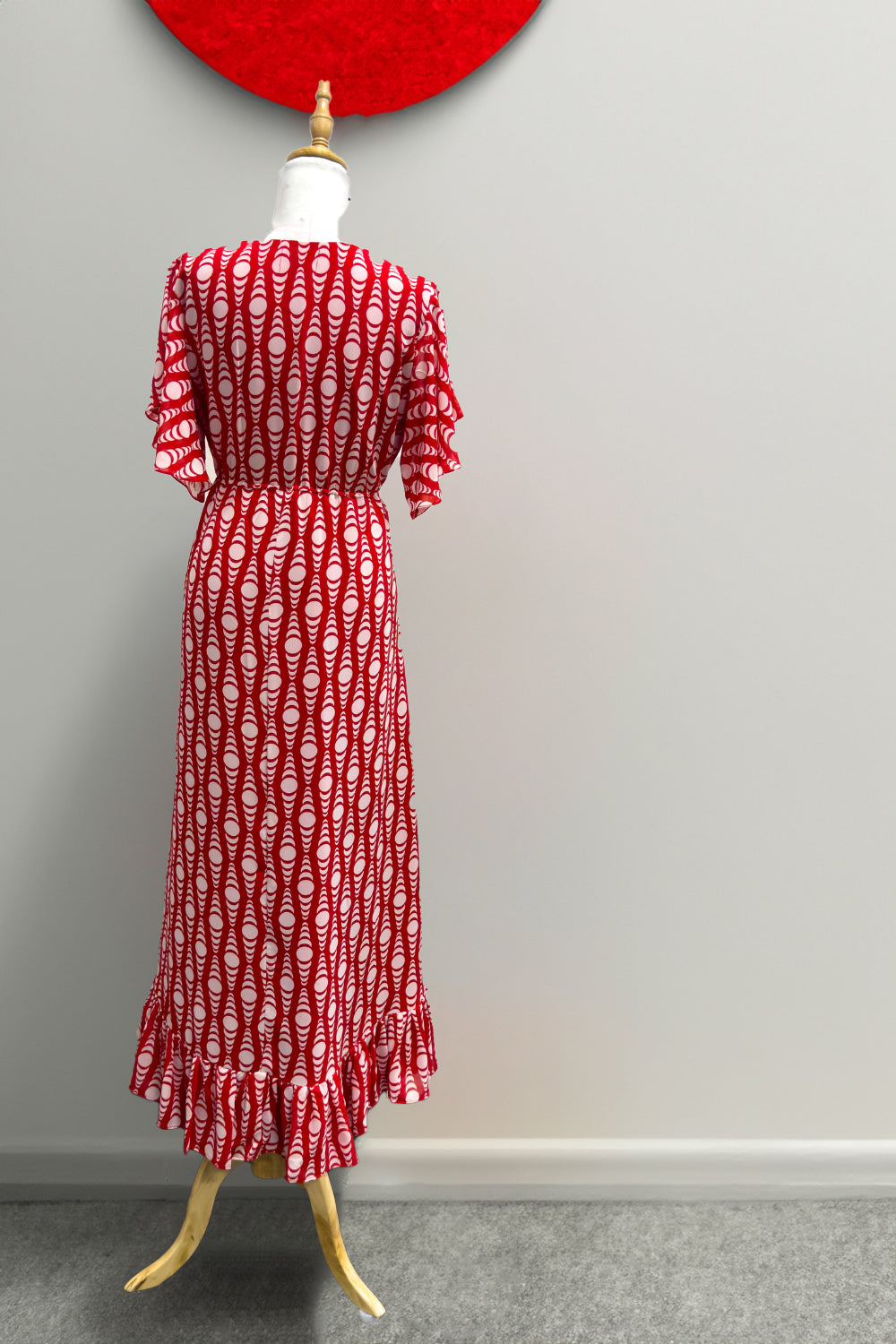 Bold in Boho: Red & White Patterned Midi Dress