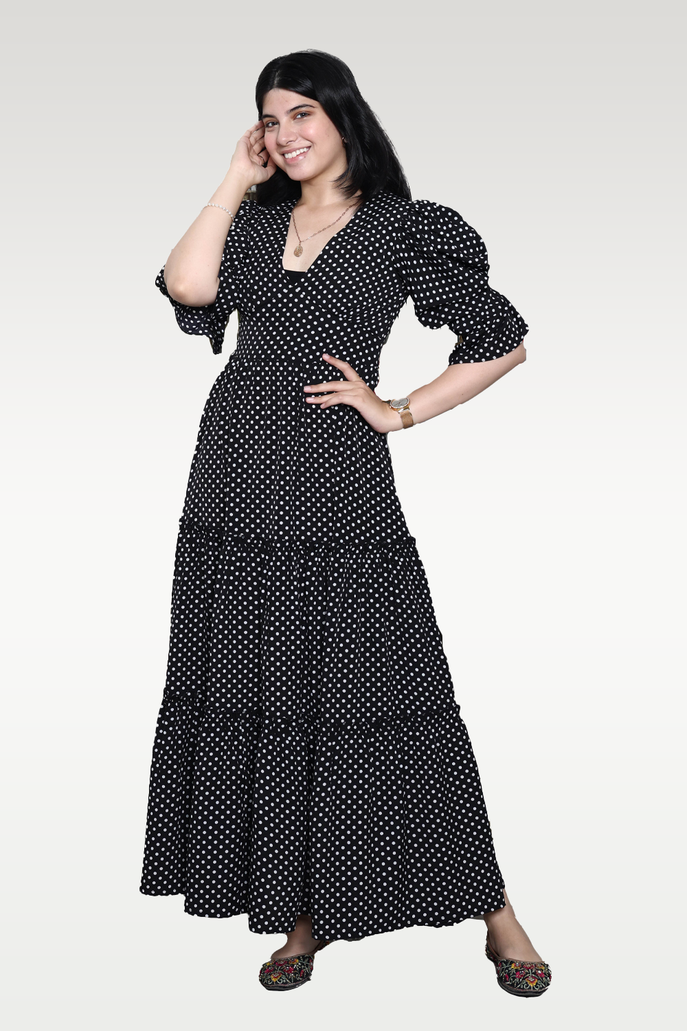 Alish Black and White Polka Dot Long Gown RMQ