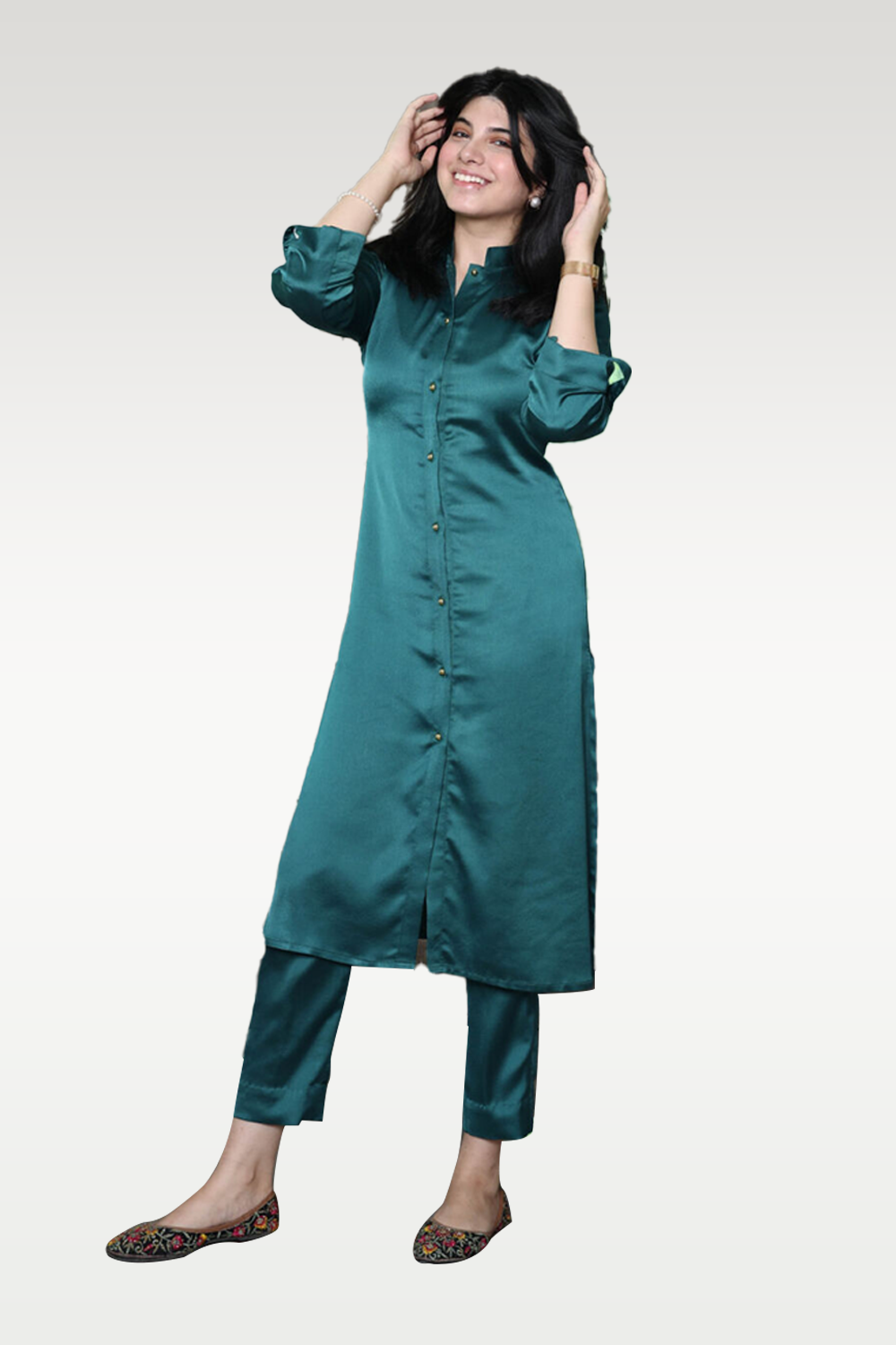 Alish Dark Green Satin Co-Ord Set RMCZ1