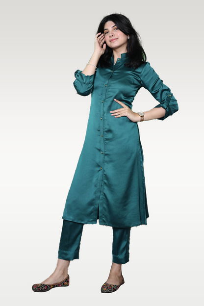 Alish Dark Green Satin Co-Ord Set RMCZ1