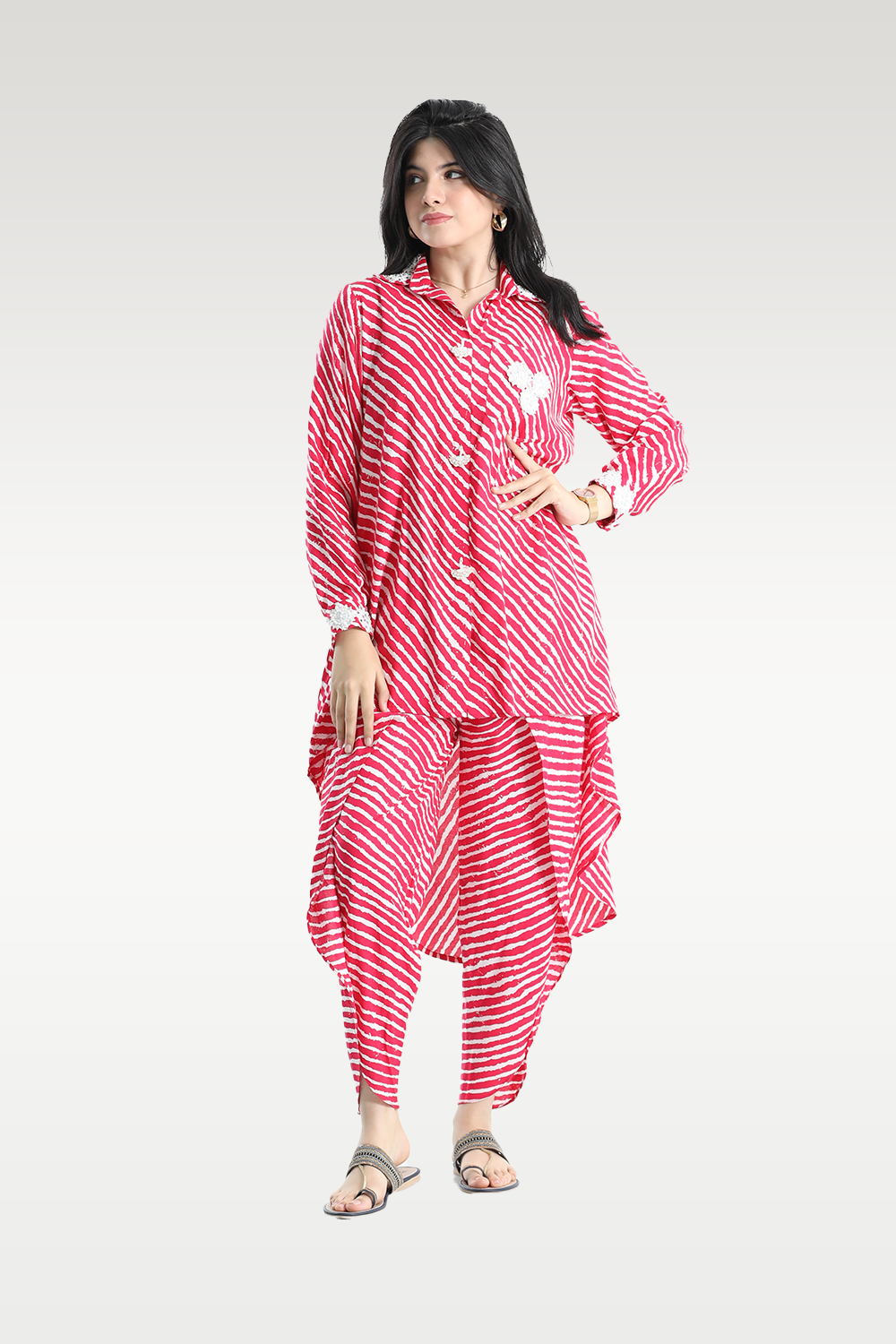 Alish Pink Full Sleeve Dhoti Set