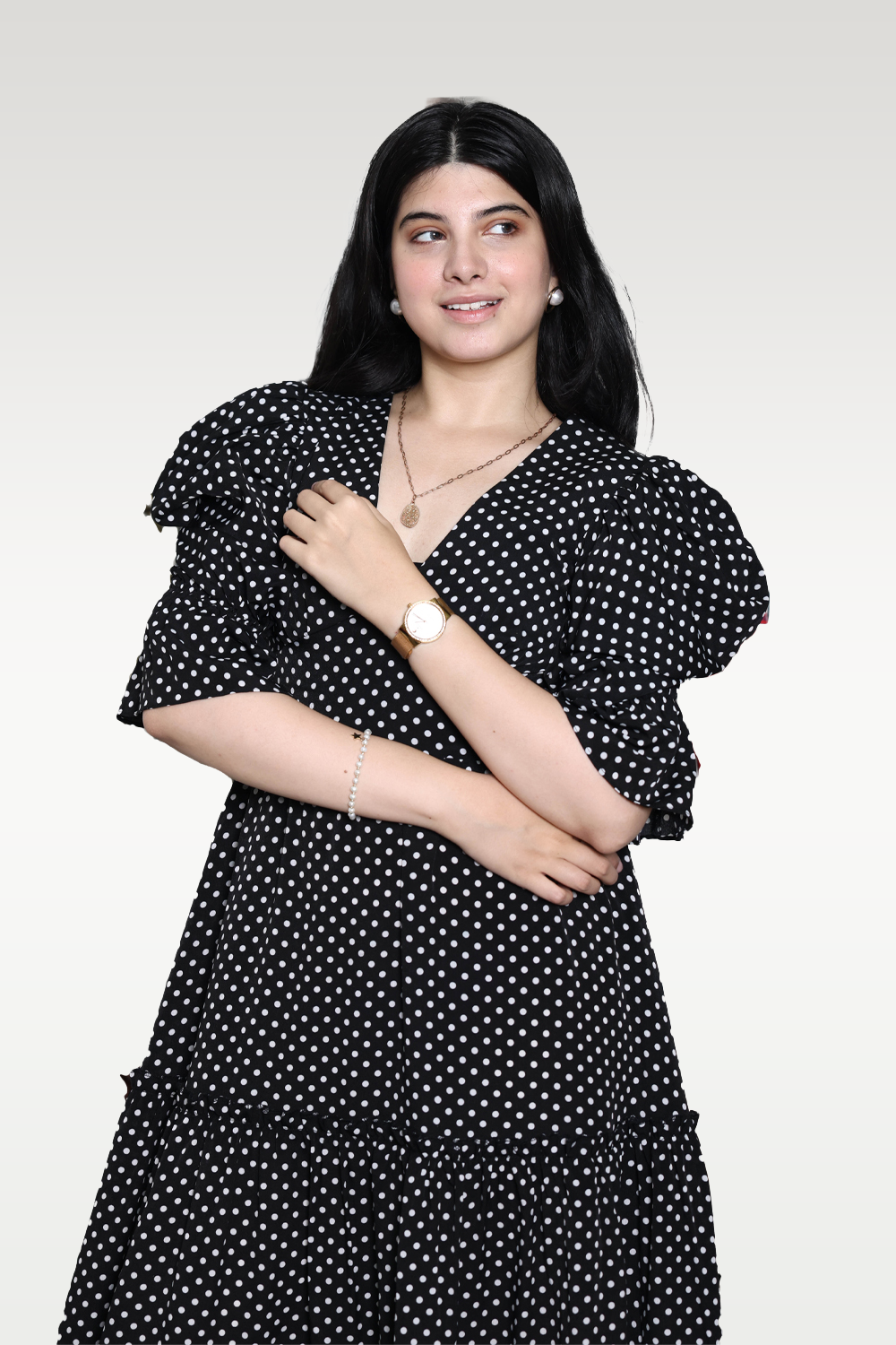 Alish Black and White Polka Dot Long Gown RMQ