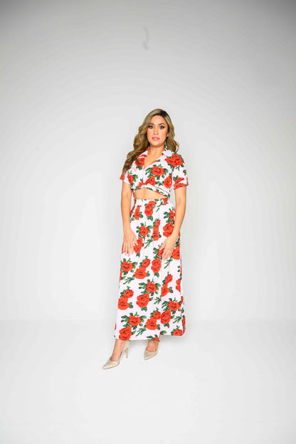 Alish Red and White Flowy Dress RMIB