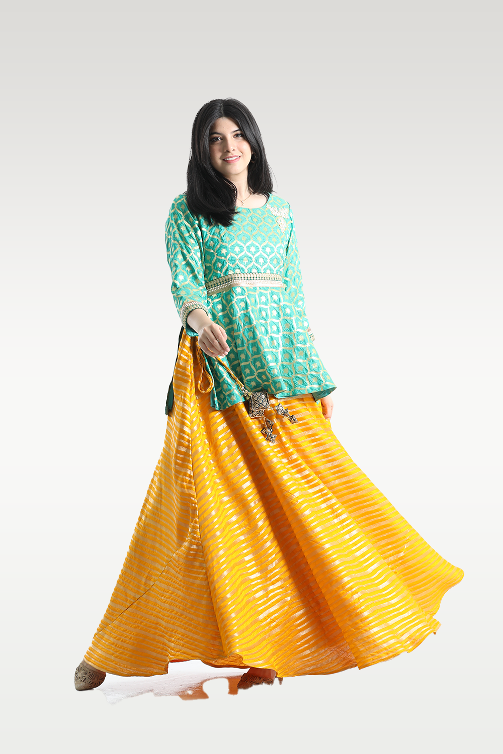 Alish Green Lehenga and Yellow Choli