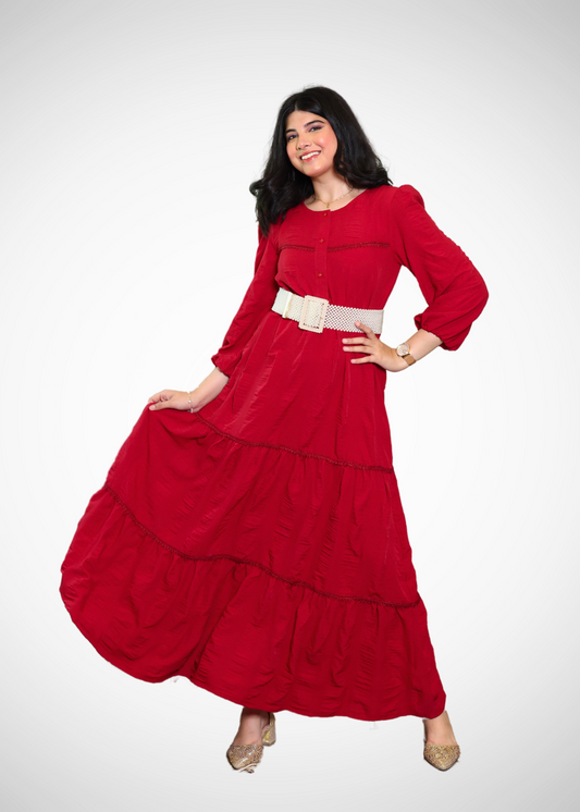 Alish Bold Red Boho Style Long Dress RMBP1