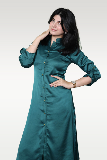 Alish Dark Green Satin Co-Ord Set RMCZ1