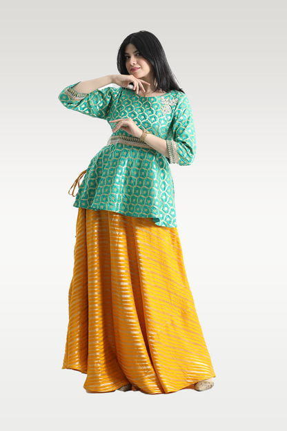 Alish Green Lehenga and Yellow Choli