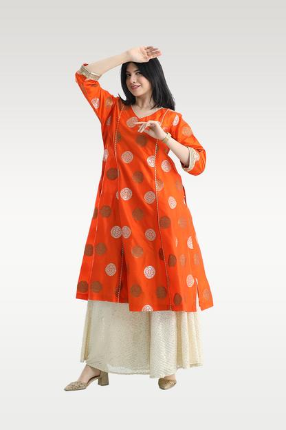 Alish Orange Sharara Set with Yellow Lehenga