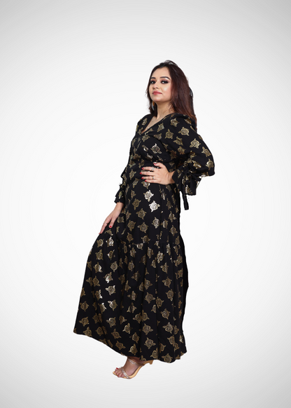 Alish Black Gown with Golden Print RMCH1