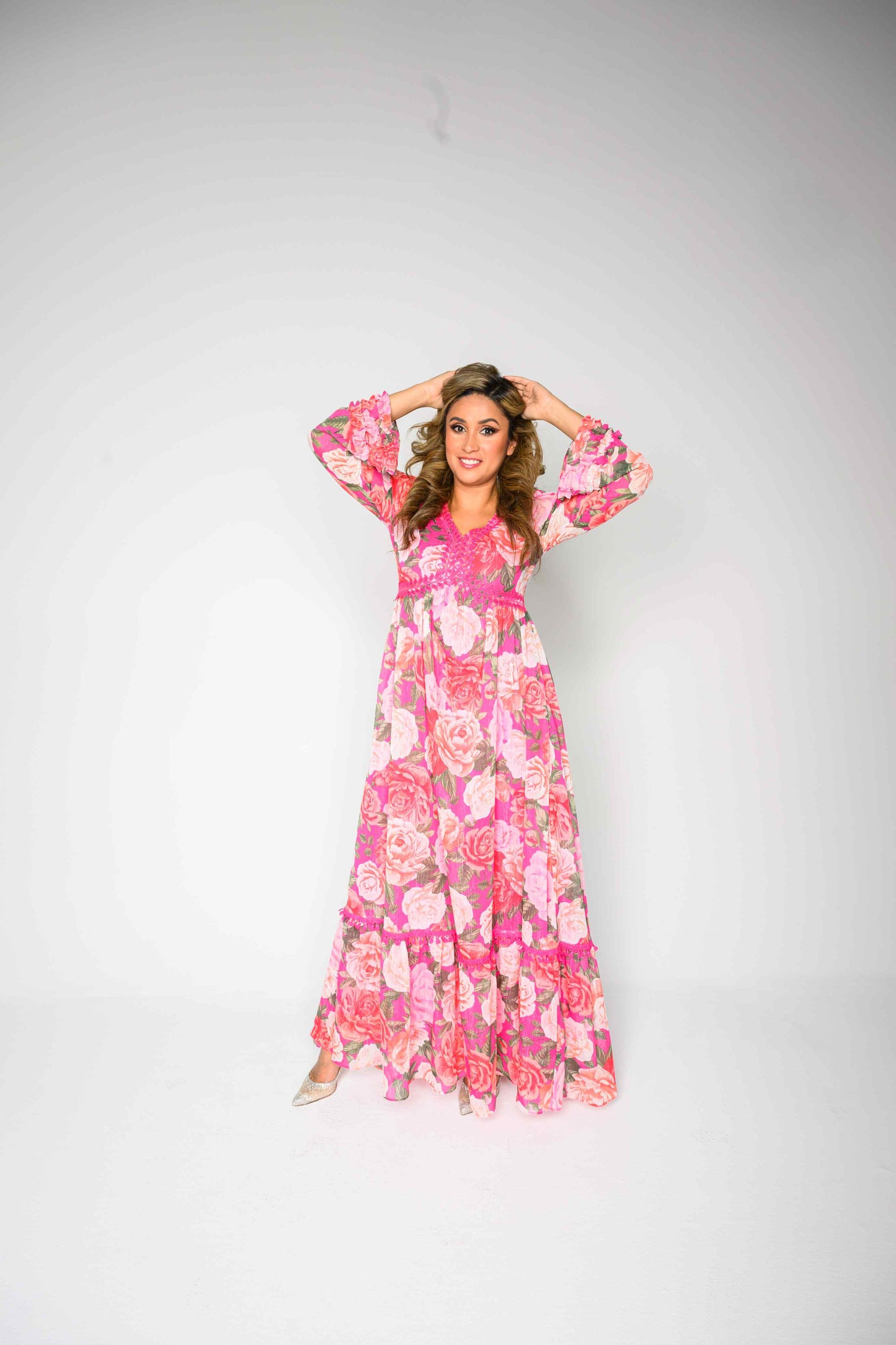 Alish Pink Floral Chiffon Flowy Gown RMHD1