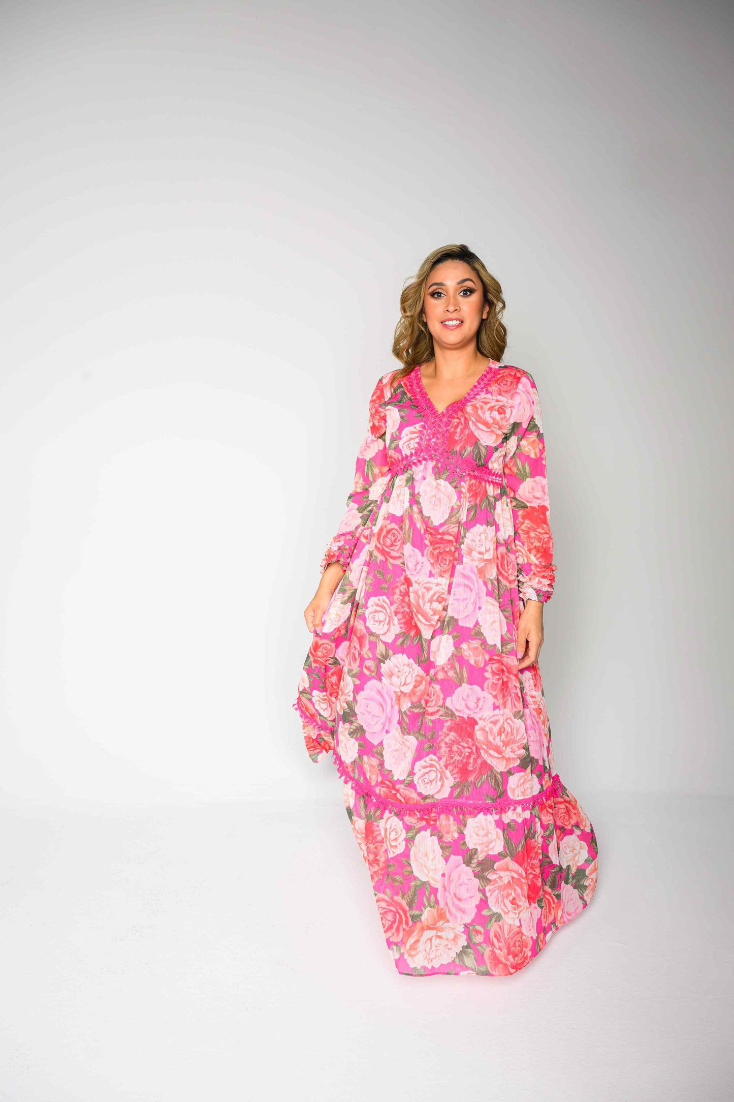 Alish Pink Floral Chiffon Flowy Gown RMHD1