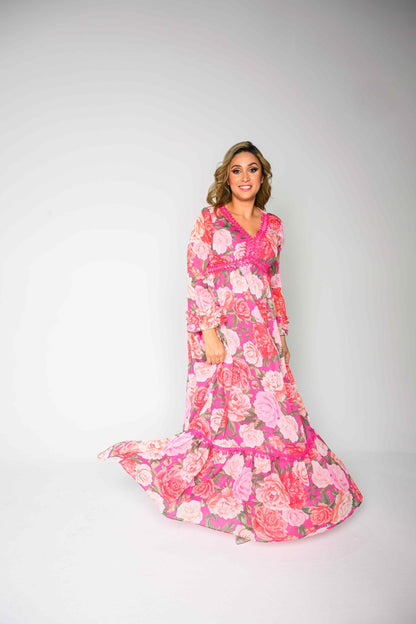 Alish Pink Floral Chiffon Flowy Gown RMHD1