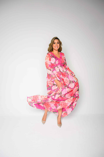 Alish Pink Floral Chiffon Flowy Gown RMHD1