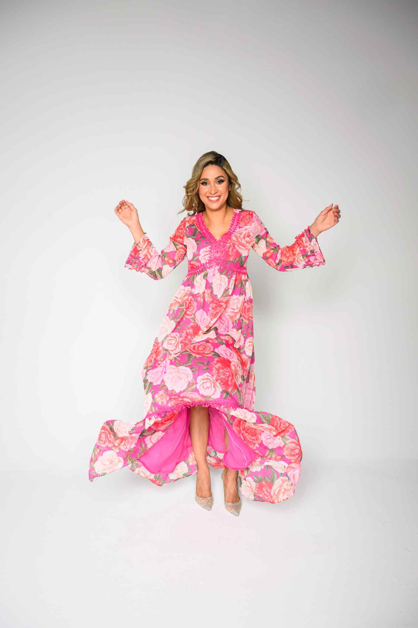 Alish Pink Floral Chiffon Flowy Gown RMHD1