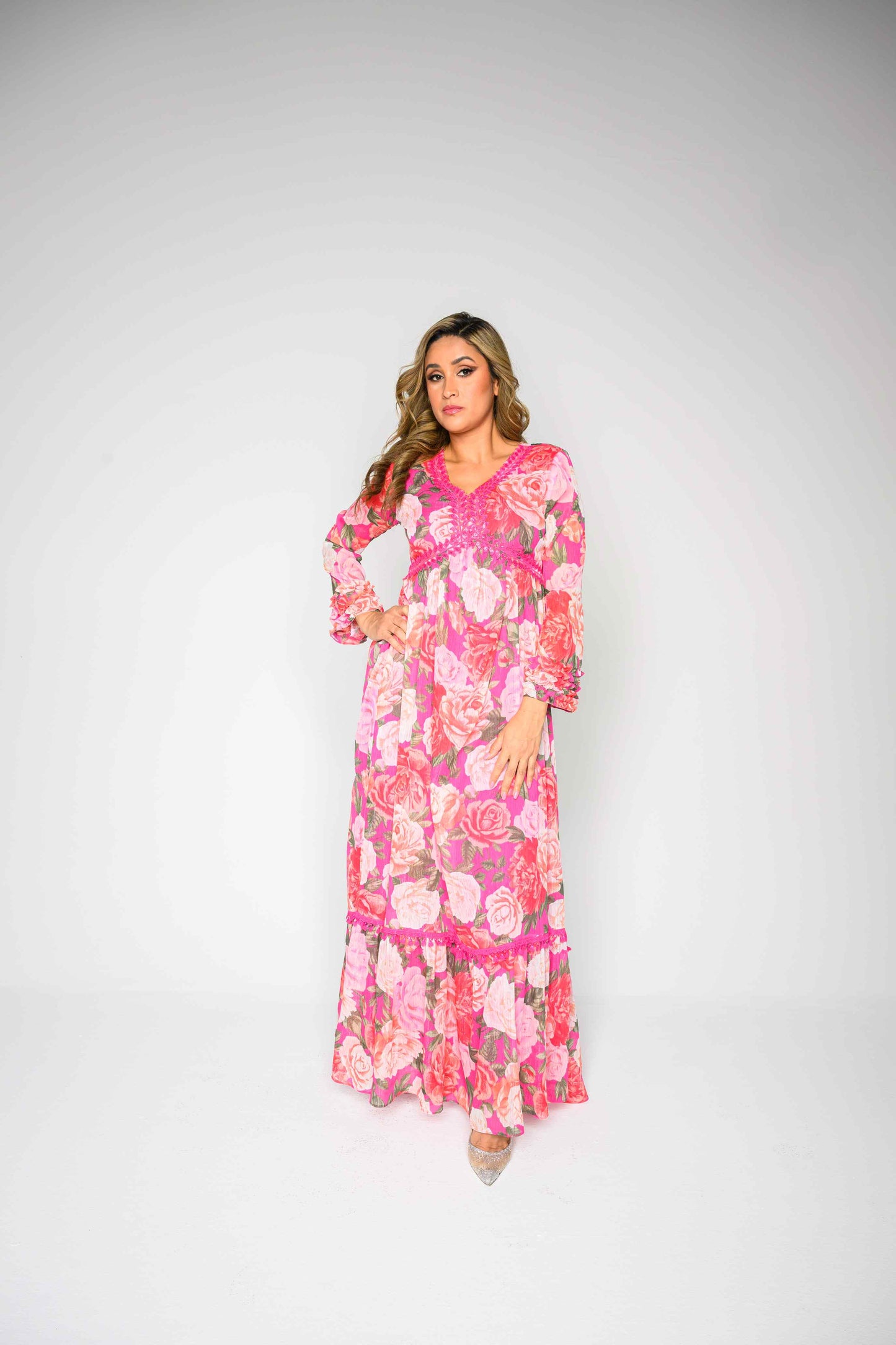 Alish Pink Floral Chiffon Flowy Gown RMHD1