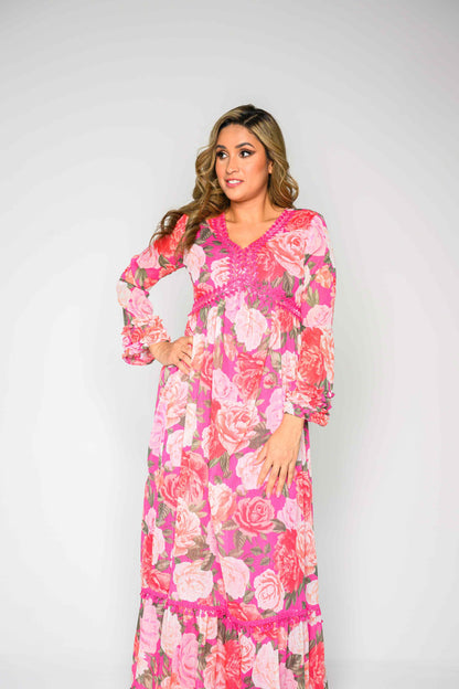 Alish Pink Floral Chiffon Flowy Gown RMHD1