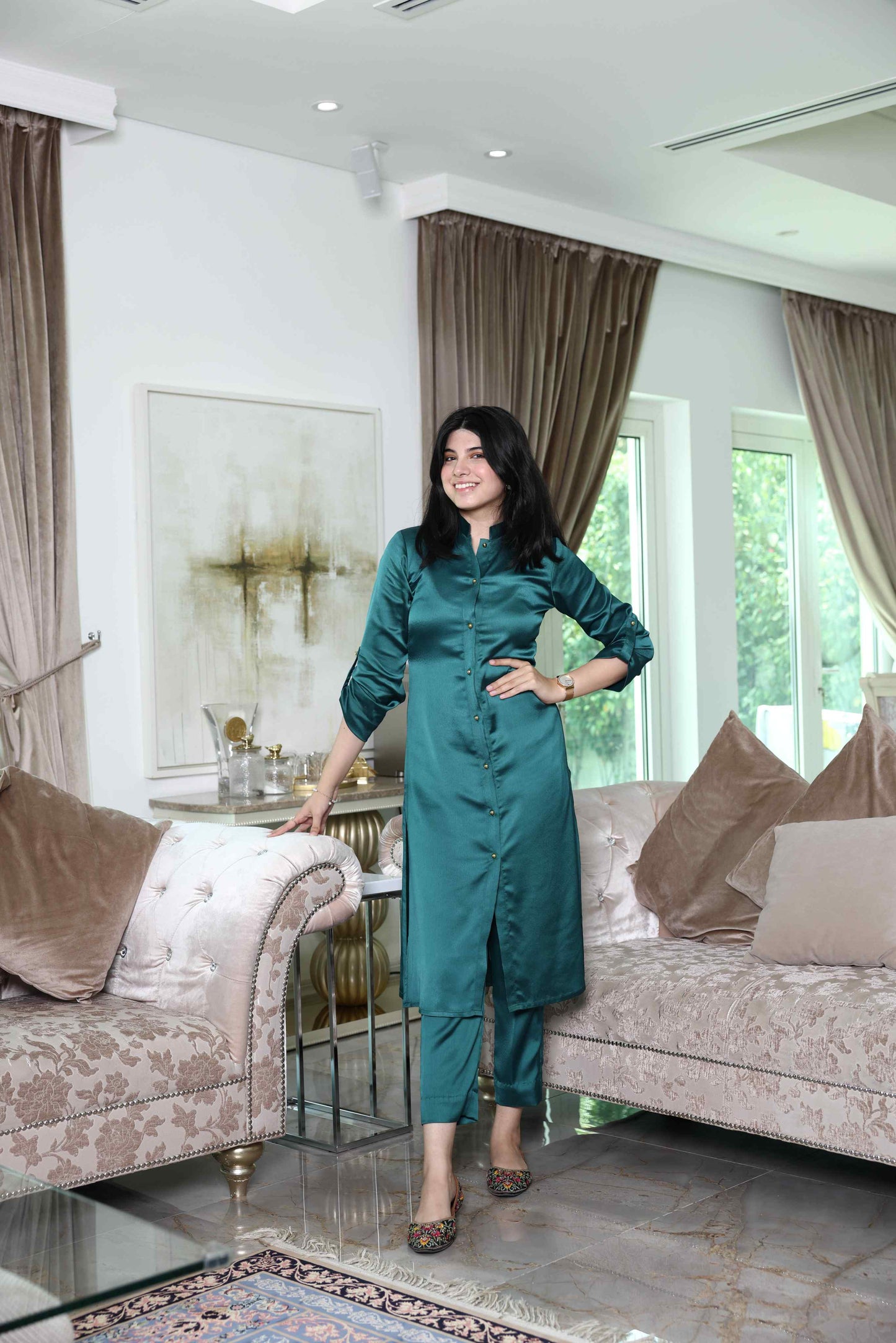 Alish Dark Green Satin Co-Ord Set RMCZ1